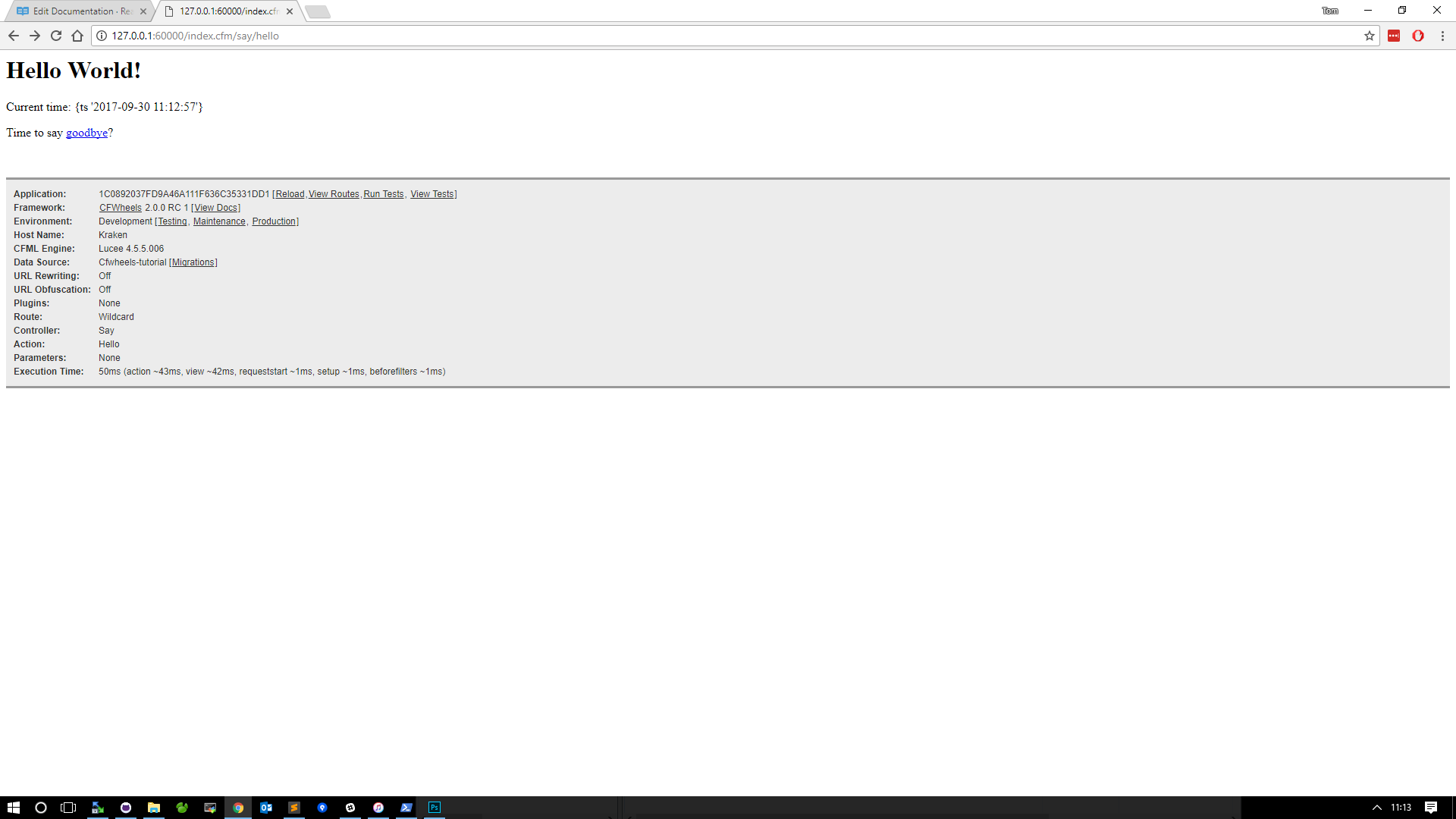 Figure 6: Your say/hello action with a link to the goodbye action